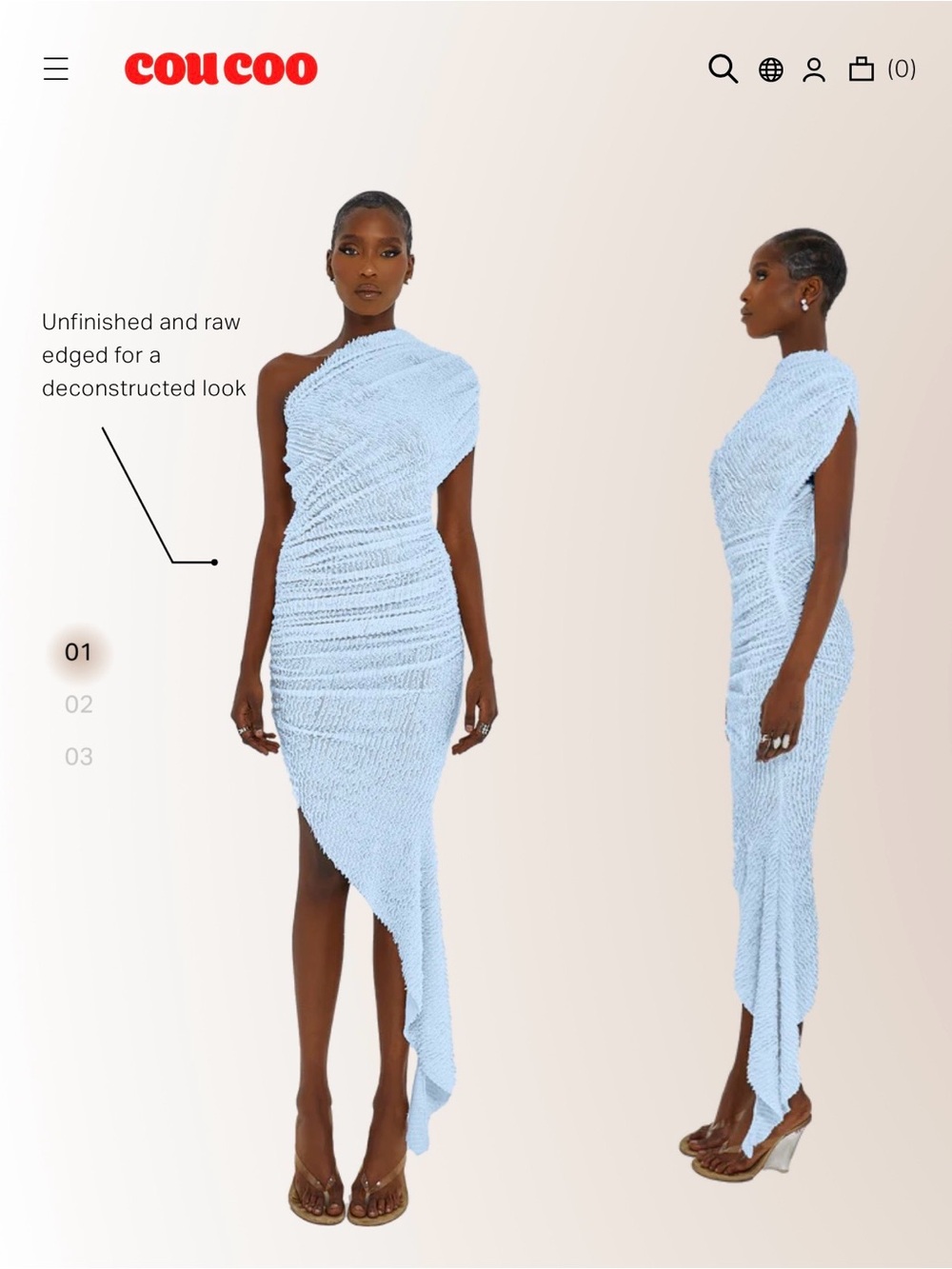 CouCoo One-Shoulder Asymmetrical Knit Dress in Light Blue